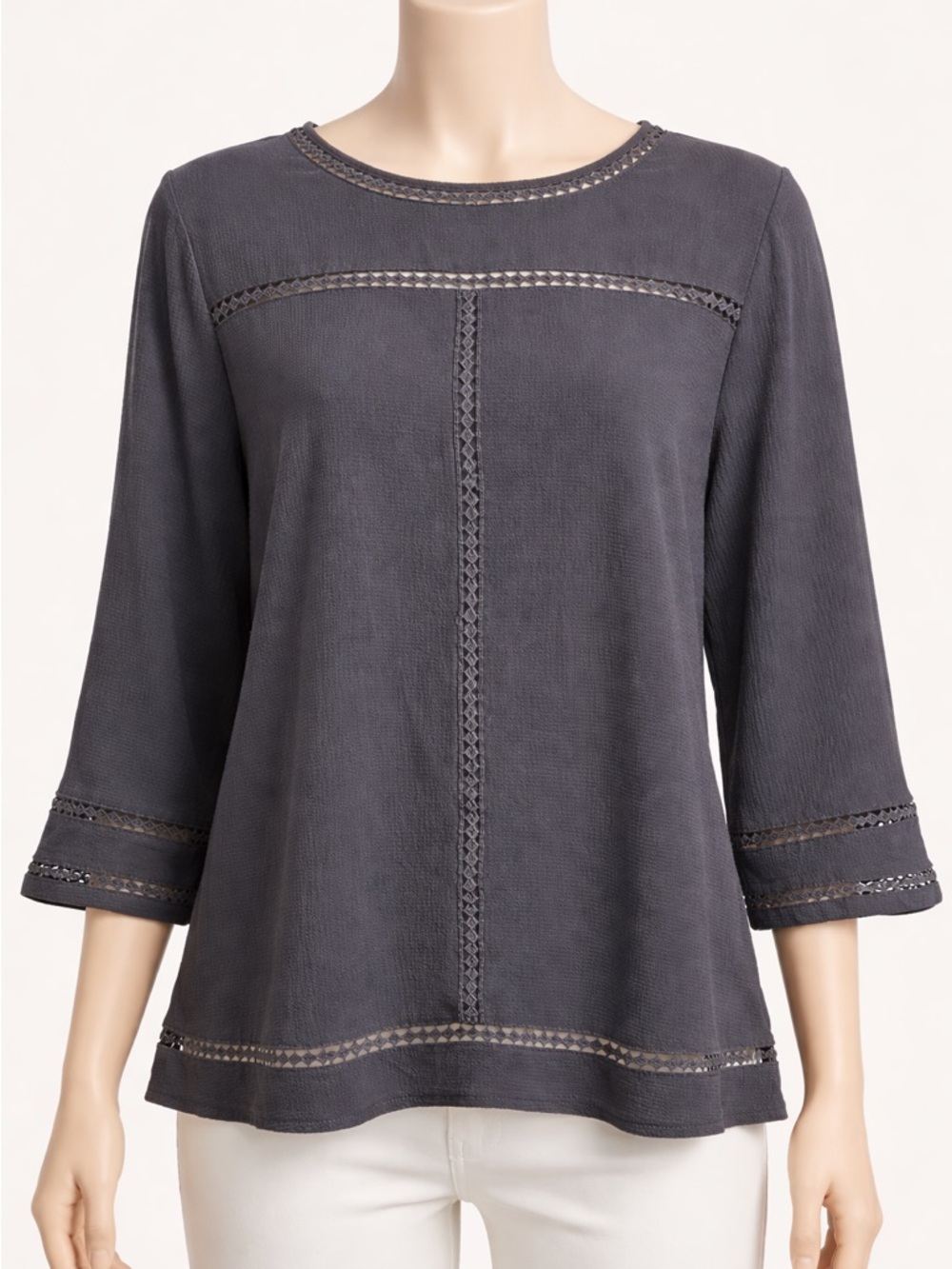 Streetwear Society Charcoal Crochet-Trim Long Sleeve Top